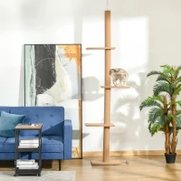PawHut Árbol Rascador para Gatos de Suelo a Techo Torre para Gatos con Altura Ajustable 43x27x228-260 cm Marrón Claro y Beige(m-8)