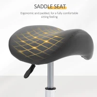 HOMCOM Saddle Stool, PU Leather Adjustable Rolling Salon Chair with Steel Frame for Massage, Spa, Beauty and Tattoo, Grey(m-6)