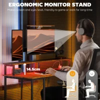 HOMCOM LED Computer Desk, with Power Outlets and Shelves - Rustic Brown(m-6)
