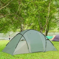 Outsunny Tienda de Campaña para 3-4 Personas Impermeable 2000mm Tienda Iglú Familiar Portátil con 2 Dormitorios 2 Puertas para Trekking Camping Playa Aventura 480x220x190 cm Verde(m-2)