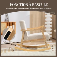 HOMCOM Fauteuil à bascule rocking chair assise rembourrée avec pieds en bois - dim. 66l x 92P x 78H cm, beige(m-6)