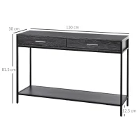 HOMCOM Console Table Worktop Bottom Shelf Home Two Drawer Industrial Minimal Style Grey Wood Tone Effect(m-3)