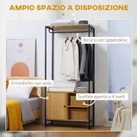 HOMCOM Appendiabiti in Acciaio e Legno Stile Industriale con Scarpiera e Ripiani, 80x40x180cm(m-4)