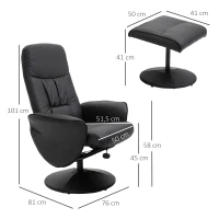 HOMCOM Sillón de Relax con Reposapiés Respaldo Reclinable hasta 145° para Salón Dormitorio Oficina 76x81x101 cm Negro(m-3)