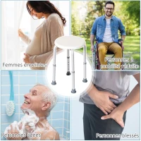 HOMCOM Tabouret de Douche réglable en Hauteur siège de Douche Ergonomique Pieds antidérapants Charge Max. 136 Kg alu HDPE Blanc(m-7)