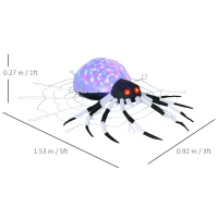 HOMCOM 5FT Long Halloween Inflatable Spider, Hanging Giant Spider with Colourful LED Light, Blow-Up Outdoor LED Garden Display for Lawn, Party(m-3)