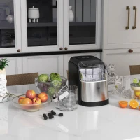 HOMCOM Eiswürfelmaschine Eiswürfelspender, Ice-Maker, 12kg/Tag, 9 Stück/ 6-12Minuten, Silber(m-2)