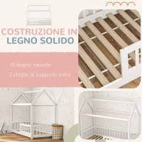HOMCOM Struttura Letto per Bambini a Forma di Casetta con Doghe e Recinzione, in Legno di Pino, 96x195x165 cm, Bianco(m-7)