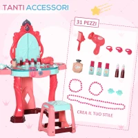AIYAPLAY Tavolino Toeletta per Bambine con Sgabello, Specchio, Luci e Accessori, in PP e GPPS, 57x34x76 cm, Multicolore(m-6)