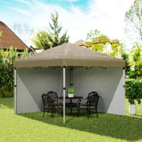 Outsunny 3 x 3 (M) Pop Up Gazebo, UPF 30+ with 2 Sidewalls, Leg Weight Bags and Wheeled Bag, Height Adjustable Party Tent Event Shelter for Garden, Patio, Khaki(m-10)