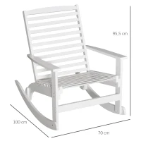 Outsunny Garten Schaukelstuhl Relaxsessel Gartenstuhl Schaukelsessel Bambus Sperrholz Weiß 70 x 100 x 95,5 cm(m-3)