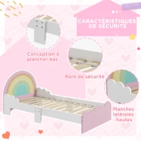 ZONEKIZ Lit pour enfants de 3 à 6 ans 143 x 74 x 66 cm design arc-en-ciel sommier à lattes inclus chambre moderne rose(m-5)