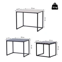 HOMCOM 3er Set Couchtisch Stapeltisch Beistelltisch Kaffeetisch Metallfuß MDF 3 Farben 55 x 40 x 45 cm/48 x 37 x 40 cm/41 x 34 x 35 cm(m-3)