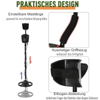 Outsunny Metalldetektor Metallsuchgerät für Profis und Anfänger wasserdicht Ø22 cm Suchspule Alu ABS Schwarz 23 x 22 x 114-135 cm(m-7)
