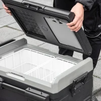 Outsunny Kühlbox Auto 40L mit LED-Beleuchtung Kompressor Autokühlschrank mit Griffe Transportrollen Boot Camper Reisen 12/24V DC und 110-240V AC Grau+Schwarz(m-8)