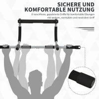 HOMCOM Klimmzugstange, Trainings-Halterung, Multifunktions-Türreck, Stahl, Schaumstoff, 92 x 40 x 17 cm, Schwarz+Grau(m-6)