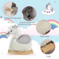 HOMCOM Balancín Infantil en Forma de Cisne de Felpa para Bebés 18-36 Meses con Sonido y Cinturón 60x33x59 cm Gris y Blanco(m-7)
