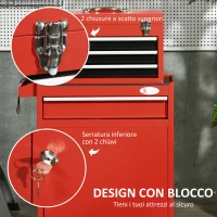 DURHAND Carrello Porta Attrezzi 2 in 1 con Cassetta Rimovibile e Armadietto con Chiave in Acciaio, Rosso(m-7)