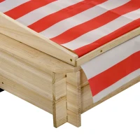 Outsunny Kids Wooden Sand Pit with Cover Children Sandbox Playset Outdoor Backyard w/ Adjustable Canopy Shade, Bottom Liner, Seat, Plastic Basin(m-9)