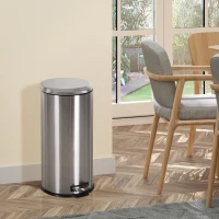 HOMCOM 30L Mülleimer Treteimer aus Edelstahl, Abfalleimer mit Inneneimer, Müllbehälter mit Deckel und Fußpedal, für Wohnzimmer, Büro, Ø29,2 x 62,5 cm(m-2)