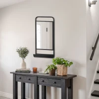 HOMCOM Specchio da Parete con Mensola Inferiore e Struttura in Metallo, 36.2x12x71.7cm, Nero(m-2)