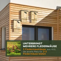 PawHut 3er-Set Fledermaushaus, wetterbeständig, bis zu 3 Fledermäuse pro Haus, behandeltes Tannenholz, Natur + Schwarz(m-4)