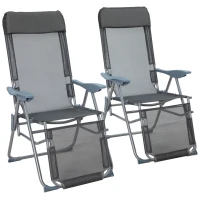 Outsunny Set 2 Sdraio da Giardino Pieghevoli con Schienale Regolabile a 5 Livelli e Poggiapiedi, Grigio(m-10)