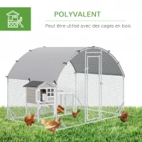 PawHut Grand enclos poulailler 5,32 ㎡ parc grillagé toit anti-UV porte verouillable 2,8 x 1,9 x 1,97 m argenté(m-5)