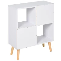 HOMCOM Bücherregal Standregal Kommode Küchenschrank Würfelregal mit offene Ablagefächer und  Stoffschubladen,Weiß+Braun+Grau, Spanplatte, 54,5 x 24 x 69,5 cm(m-7)