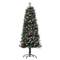 HOMCOM Árbol de Navidad Artificial con Nieve 150 cm con 360 Ramas 38 Bayas Decoración Navideña para Interiores Verde(m-11)