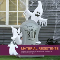 HOMCOM Fantasmas Inflables para Halloween con Luces LED Decoración Hinchable de Halloween para Interiores Exteriores Fiestas 110x38x154 cm Blanco y Gris(m-5)