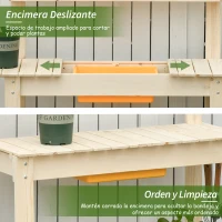 Outsunny Mesa de Plantación de Madera Mesa para Macetas Mesa de Trabajo con Tablero Deslizante 3 Estantes Ganchos Jardín Patio Garaje 100x40x140 cm Natural(m-5)