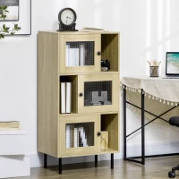 HOMCOM Estantería Librería con 3 Puertas de Vidrio Almacenamiento Abierto y Patas de Acero 60x40x120 cm Madera Natural(m-2)