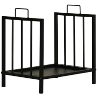 Outsunny Kaminholzregal Kaminholzständer mit zwei Griffen Kaminbesteck 50 kg belastbar Feuerholzablage Kaminwerkzeug Metall Schwarz 39 x 32,5 x 46 cm(m-1)