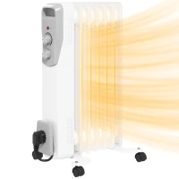 HOMCOM Radiador de Aceite Silencioso 1500W con Ruedas Temperatura Ajustable Protección contra Sobrecalentamiento Blanco(m-10)