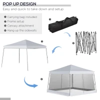 Outsunny Outdoor Garden Pop-up Gazebo Canopy Tent Sun Shade Event Shelter Folding with Adjustable Height, Mesh Screen Side Walls 3.5 M × 3.5 M Base / 3 M × 3 M Top, White(m-5)