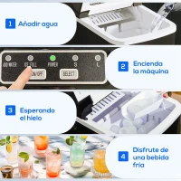 HOMCOM Máquina de Hacer Hielo Autolimpieza 12 kg/24h 9 Cubitos de Hielo en 8 Minutos 2 Tamaños de Cubitos Negro(m-8)