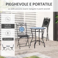 Outsunny Set da Giardino 3 Pezzi, Tavolino e 2 Sedie Pieghevoli con Mosaico, Blu(m-5)