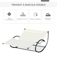 Outsunny Bain de Soleil transat à Bascule 2 Places Design Contemporain Assise Dossier ergonomiques Oreiller fourni métal Noir textilène crème(m-6)