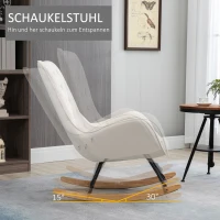 HOMCOM Schaukelstuhl im Skandi-Design Relaxsessel, Knopfheftung, 69 cm x 90 cm x 100 cm, Creme + Natur + Schwarz(m-4)