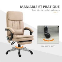 Vinsetto Fauteuil de bureau massant fauteuil bureau ergonomique hauteur réglable dossier inclinable repose-pied coussin lombaire télécommande intégrés revêtement synthétique beige(m-5)