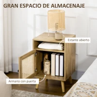 HOMCOM Juego de 2 Mesillas de Noche Estilo Cannage con Puerta y Estante Abierto Mesas Auxiliares 39x35x60 cm Natural(m-5)