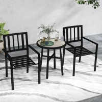 Outsunny 3 Piece Patio Bistro Set with Plastic Top, 2 Stackable Chairs, Galvanised Steel Frame, Grey(m-2)