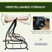 Outsunny Hollywoodschaukel Garten-Schaukelbank 3-Sitzer-Schaukel, inkl. Kissen, Getränkehalter, 200 x 120  x 1 64 cm,  Beige(m-5)