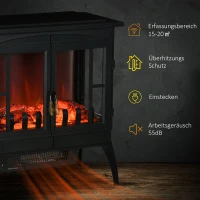 HOMCOM Elektrokamin, realistische Flammen, 2 Heizstufen, Überhitzungsschutz, Stahl, Schwarz, 60 x 37 x 60,5cm(m-5)
