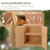 Outsunny Gartenschrank Tannenholz, Geräteschuppen wetterfest 74x43x88cm, Gerätehaus mit Doppeltür, 2 Fächern, Geräteschrank, Gartenhaus Werkzeugschrank Gartenschuppen für Garten, Terrasse, Natur(m-5)