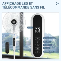 HOMCOM Ventilateur sur pied Ø 42cm 40W 3 modes 28 vitesses, fonction anti-moustique, hauteur réglable oscillant 75° blanc(m-6)