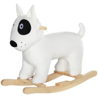 AIYAPLAY Schaukelpferd in Hundeform mit Soundfunktion, aus Holz und Metall, mit Plüschbezug, 2-4 Jahre, Weiß(m-1)