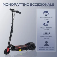 HOMCOM Monopattino Elettrico Pieghevole Altezza Regolabile 82-93cm con Freno Velocità 12km/h, Nero(m-7)