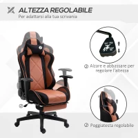 Vinsetto Poltrona da Ufficio con Altezza Regolabile Poggiatesta e Poggiapiedi Estraibile, Nera e Marrone 64x57x120-130cm(m-4)